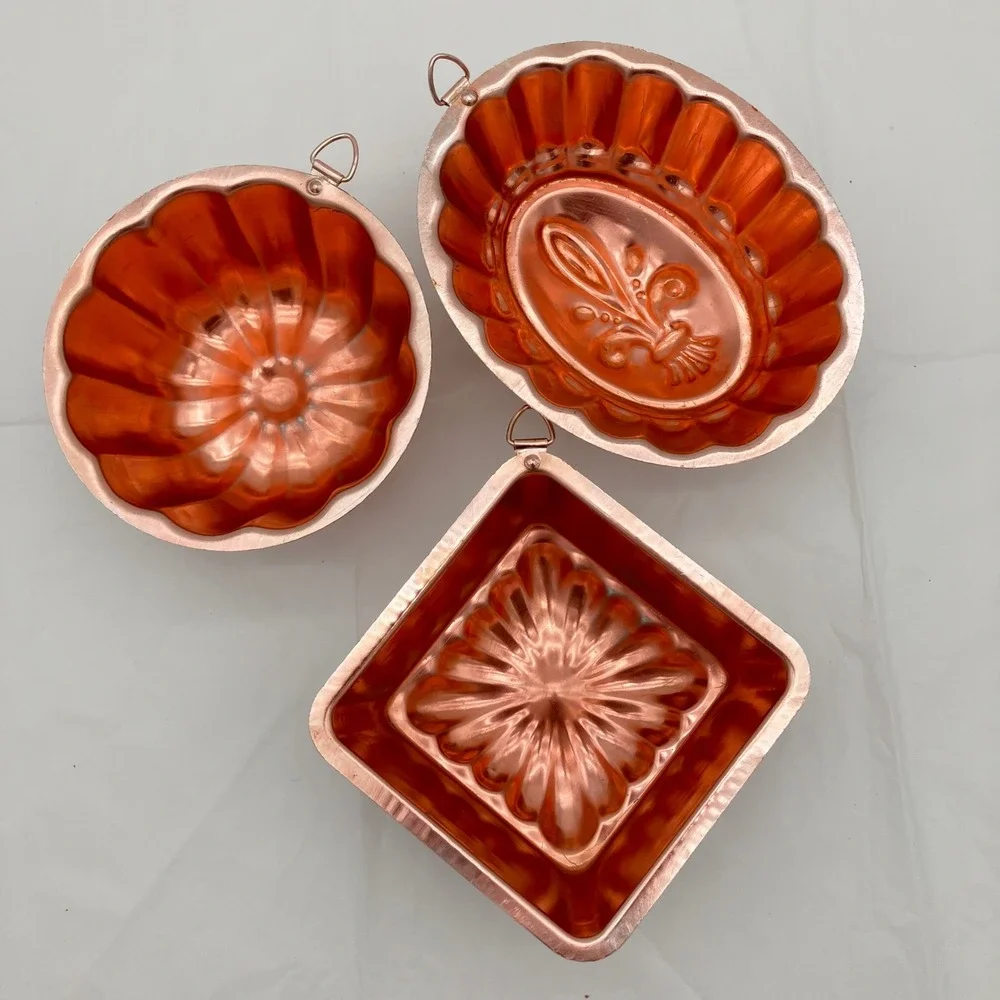 Vintage Copper Jello Molds Set of 3 Fleur-de-lis Decorative Wall Hanging Decor